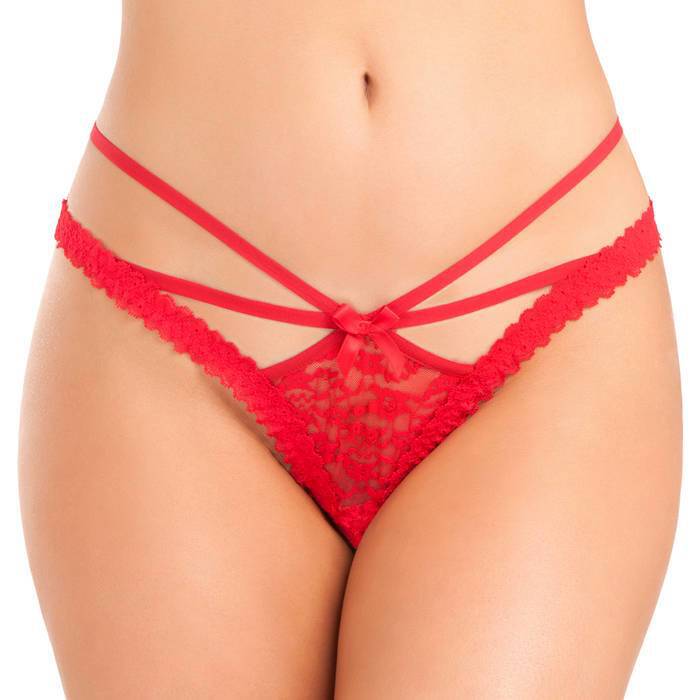 Lovehoney Red Crotchless Strappy Lace Thong