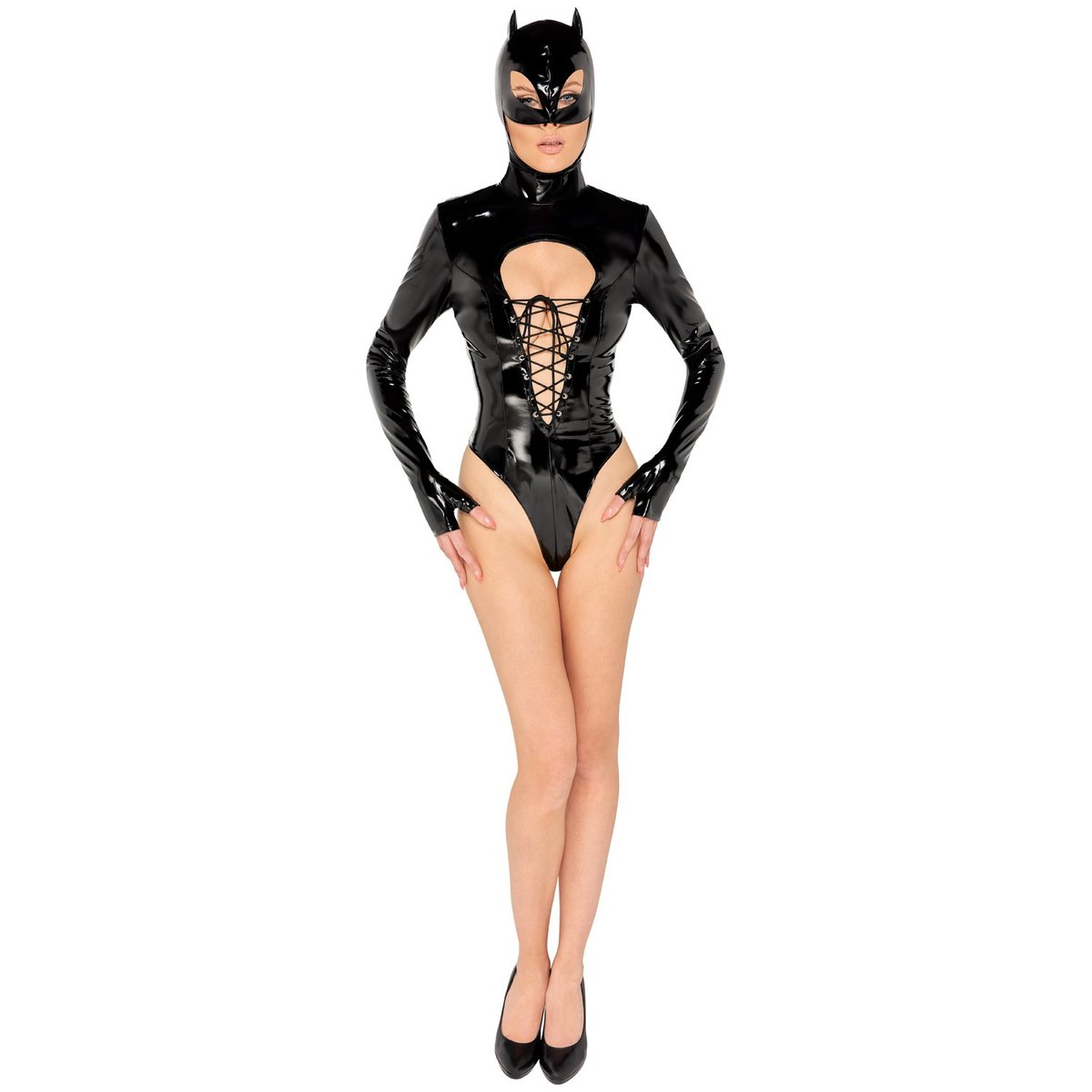 Black Level Vinyl Body Catsuit - Black - S