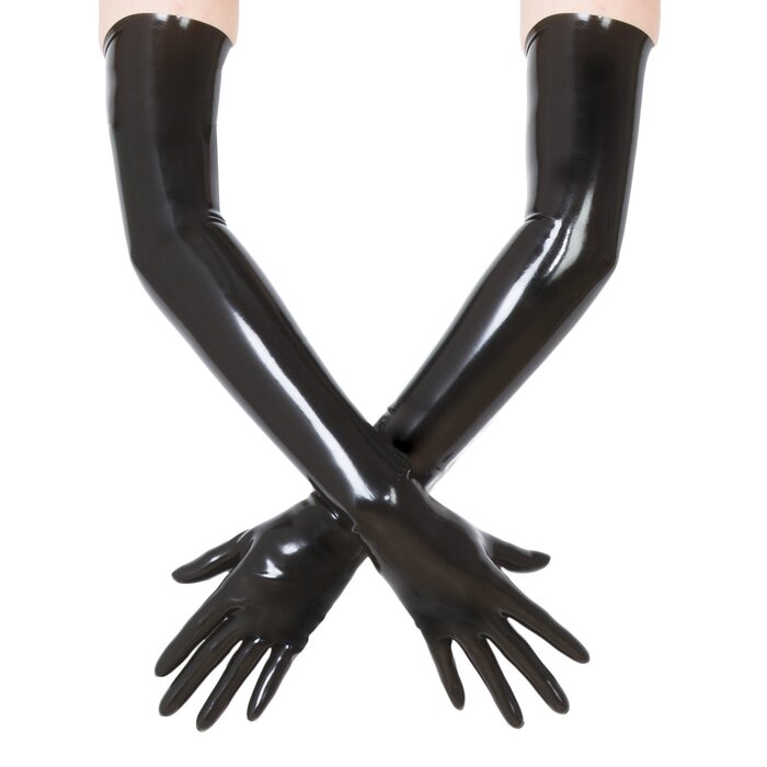 Heavyweight Black Moulded Shoulder Length Latex Gloves