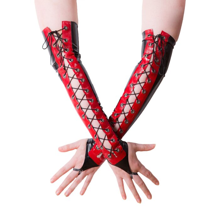Fingerless Lace Up Latex Gloves - One Size