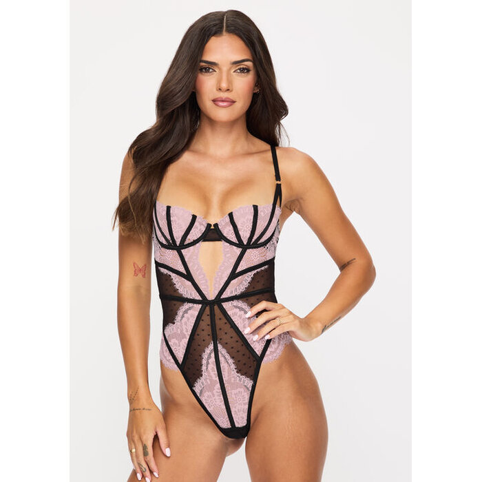 Ann Summers Secret Seduction Lace Crotchless Lingerie Body, Black/Pink
