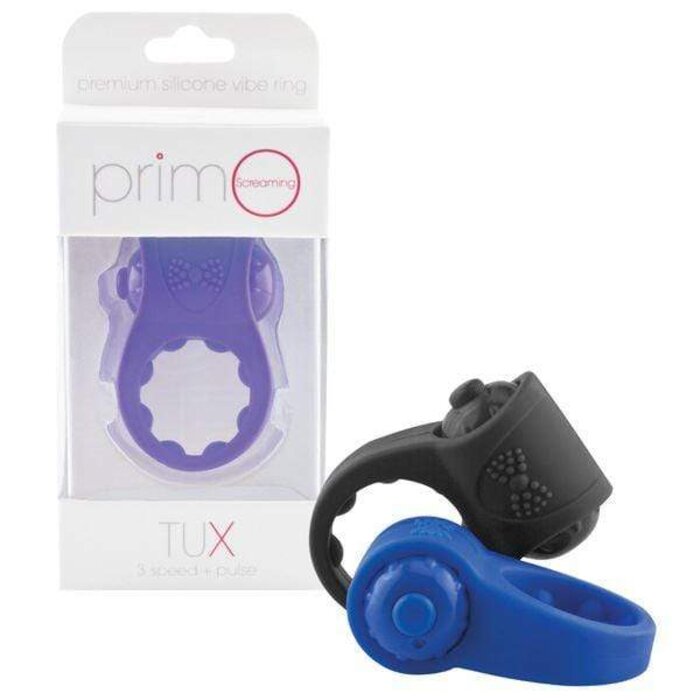 PrimO Tux Vibrating Cock Ring - Silicone Blue Endurance Enhancer