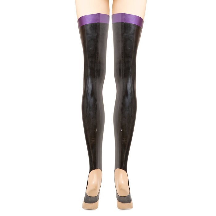 Latex Footless Stirrup Trim Stockings Black-Purple