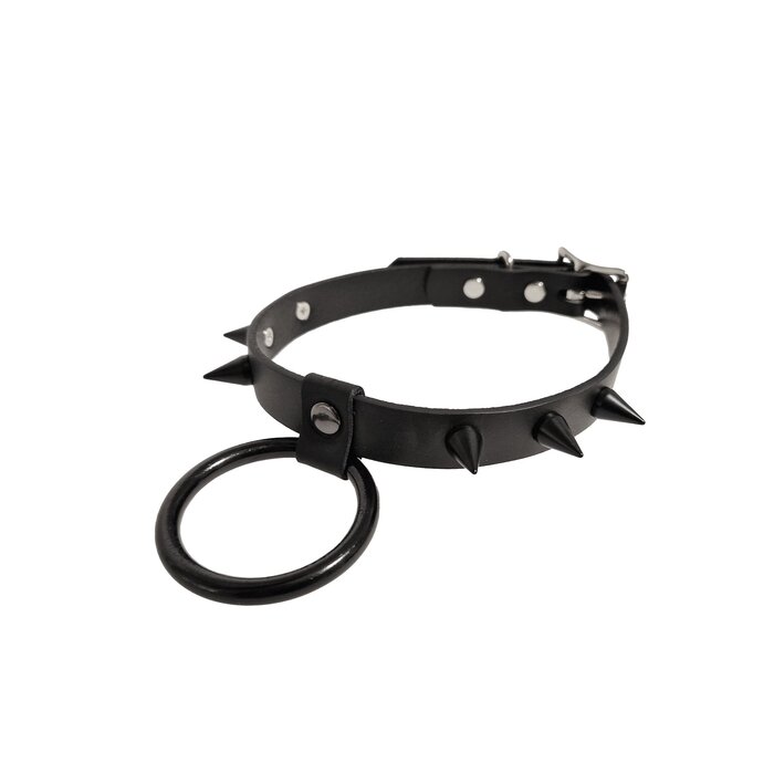 Black Spike Collar With 2 Inch O Ring - Black