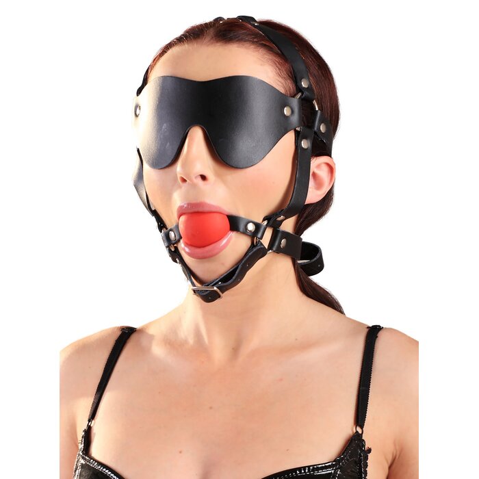 Leather Head Harness with Ball Gag and Blindfold