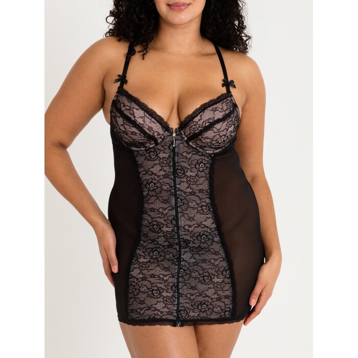 Lovehoney Plus Size Entice Me Black Lace Chemise - 1X / 2X - Black