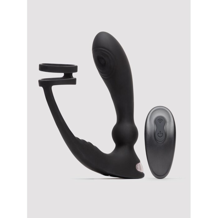 Lovehoney Remote-Control Pleasure Pulse Pulsing Prostate Massager with Double Cock Ring - Black