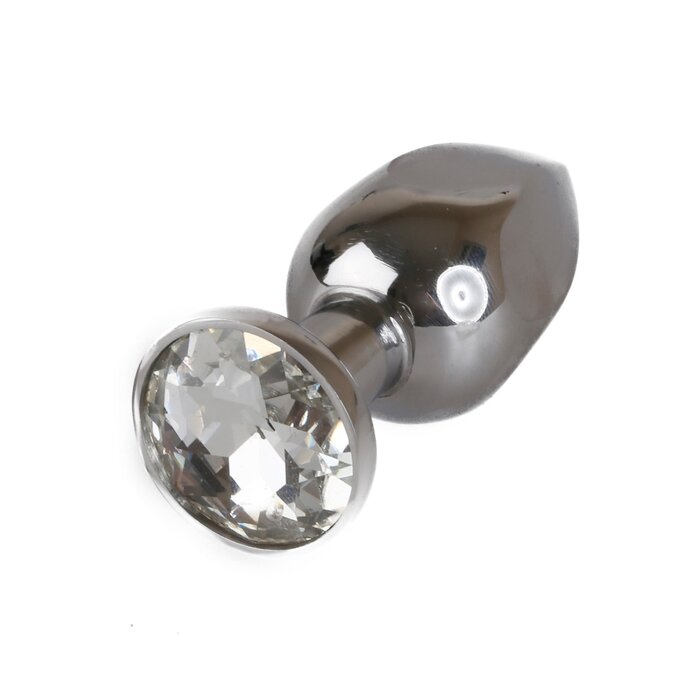 6 Sided Medium Metal Butt Plug with Clear Jewel