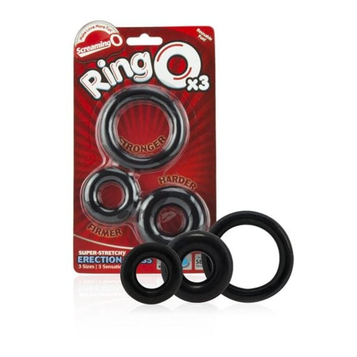 Screaming O RingO's 3 Multi-Sized Cock Rings - Black