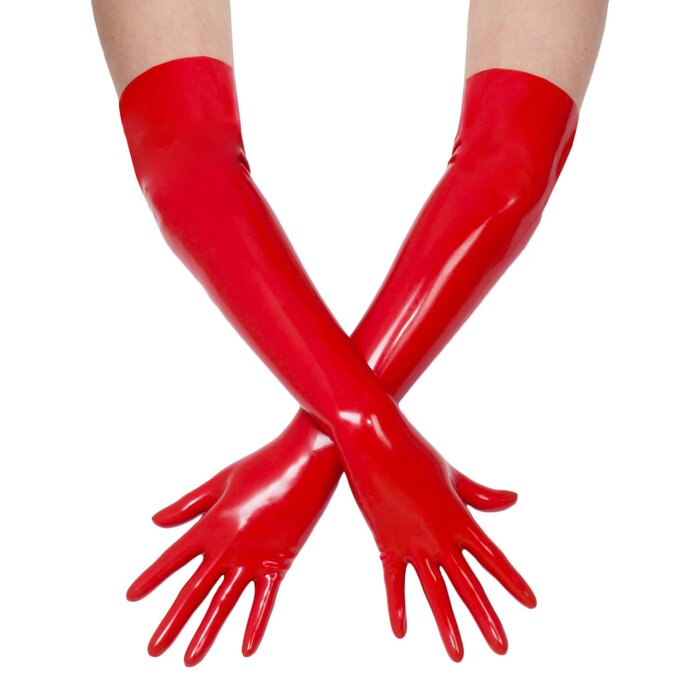 Red Seamless Elbow Length Latex Gloves