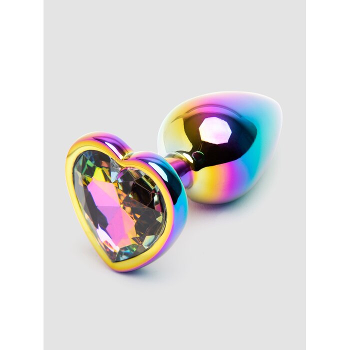 Rear Assets Small Jewelled Rainbow Heart Aluminium Butt Plug 2 Inch - Rainbow