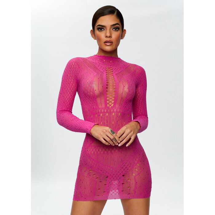 Ann Summers Jewelled Janelle Mini Fishnet Dress, Bright Pink