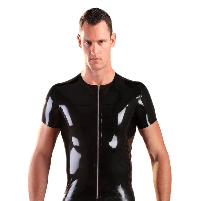 Mens Front Zip Latex T-Shirt