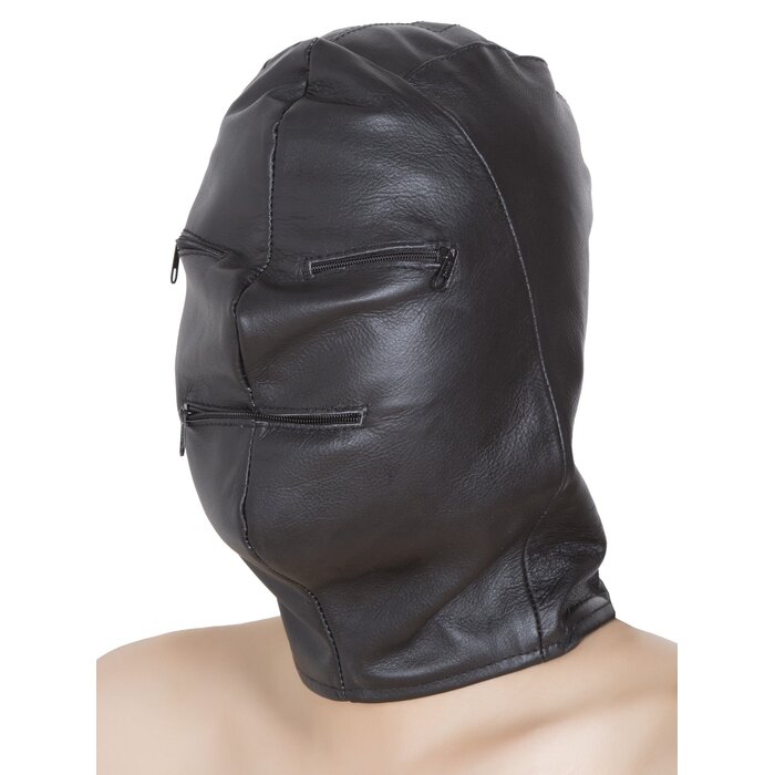 Leather Zip-Up Eyes and Mouth Hood - One Size
