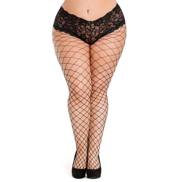 Lovehoney Plus Size Black Fence Net Tights with Crotchless Knickers
