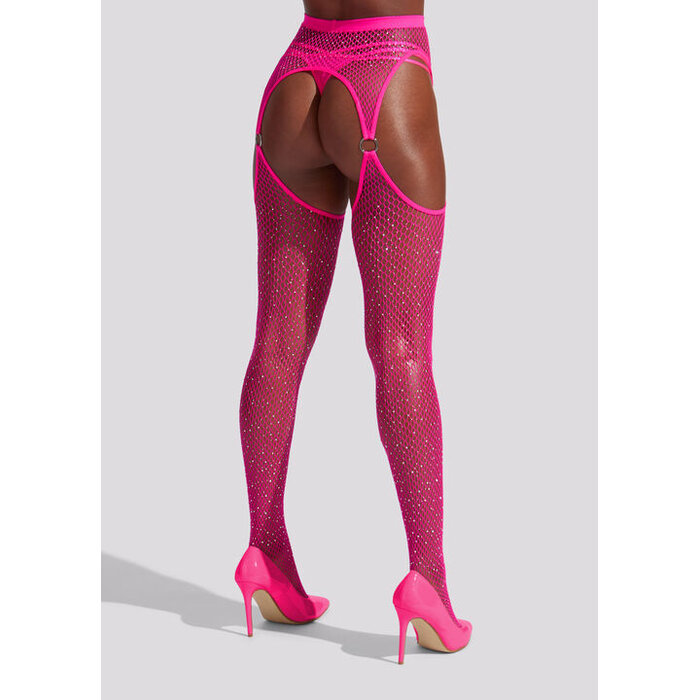 Ann Summers Diamante Fishnet Tights, Bright Pink