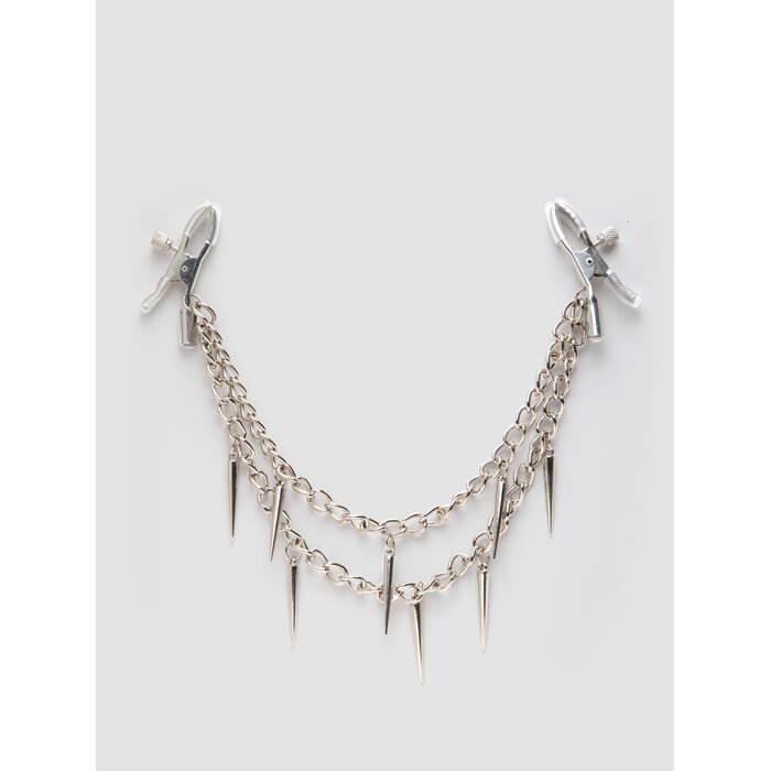 Fetish Fantasy Rock Hard Adjustable Nipple Clamps with Double Chain - Silver