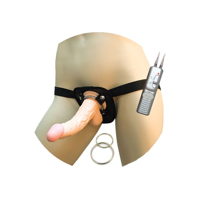 All American Whoppers Vibrating 8" Dong with Universal Harness - Vanilla