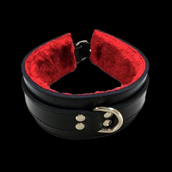 Fur Collar Black/Red Leather