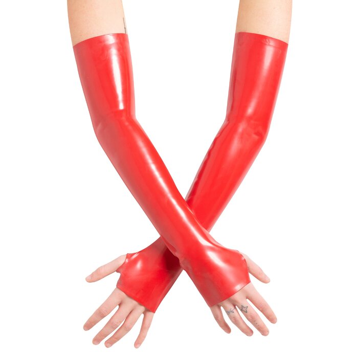 Latex Elbow Plain Gauntlets in Red