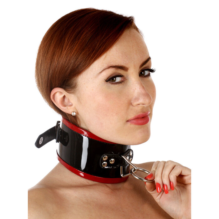 Patent Leather Posture Collar With Red Piping