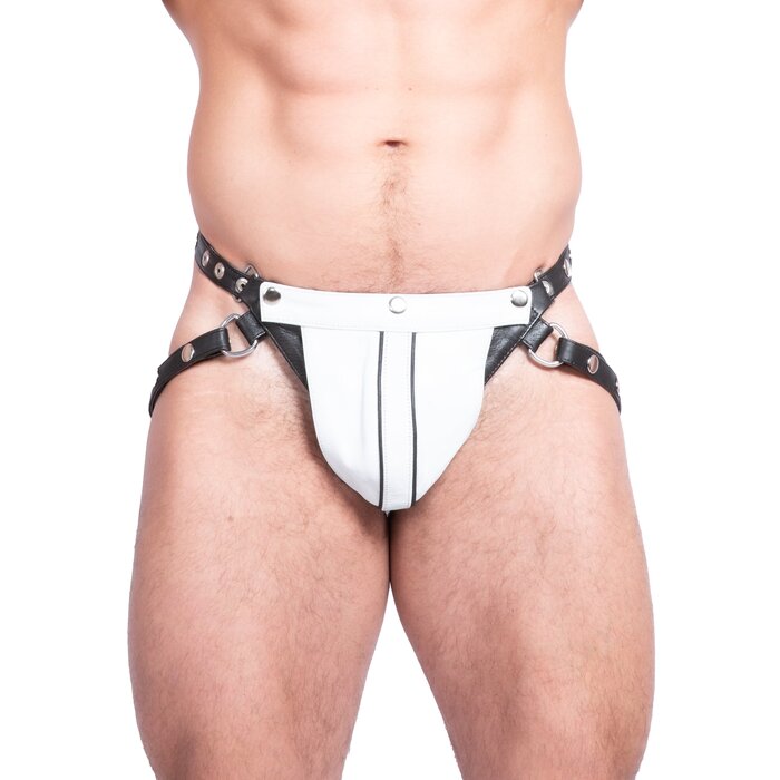 Blow Me Black-White Leather Jock Strap - One Size