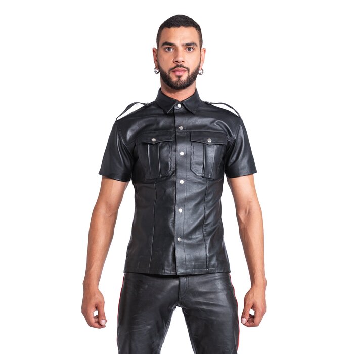 Slim Fit Leather Shirt in Black