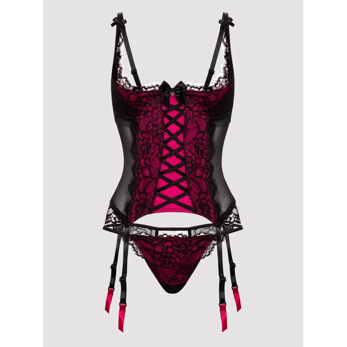 Lovehoney Plus Size Boudoir Belle Cherry Quarter Cup Bustier Set - 3X / 4X - Black