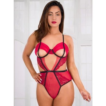 Red Cut-Out Plus Size Caged Sexy Teddy - 2XL