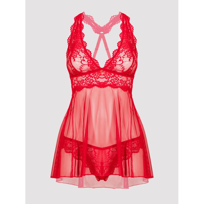 Lovehoney Plus Size Bombshell Red Lace Babydoll Set - 1X / 2X - Red