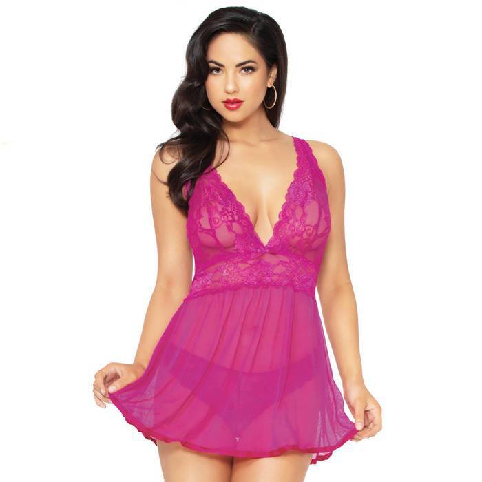 Seven 'til Midnight Pink Lace and Mesh Babydoll Set