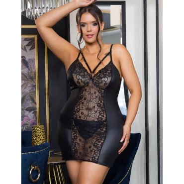 Siren Floral Fatale Plus Size Wet Look Dress & G-String
