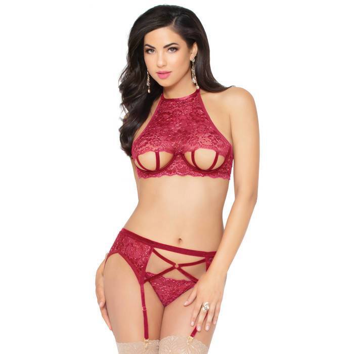 Seven 'til Midnight Red Lace Underboob Cut-Out Bra Set