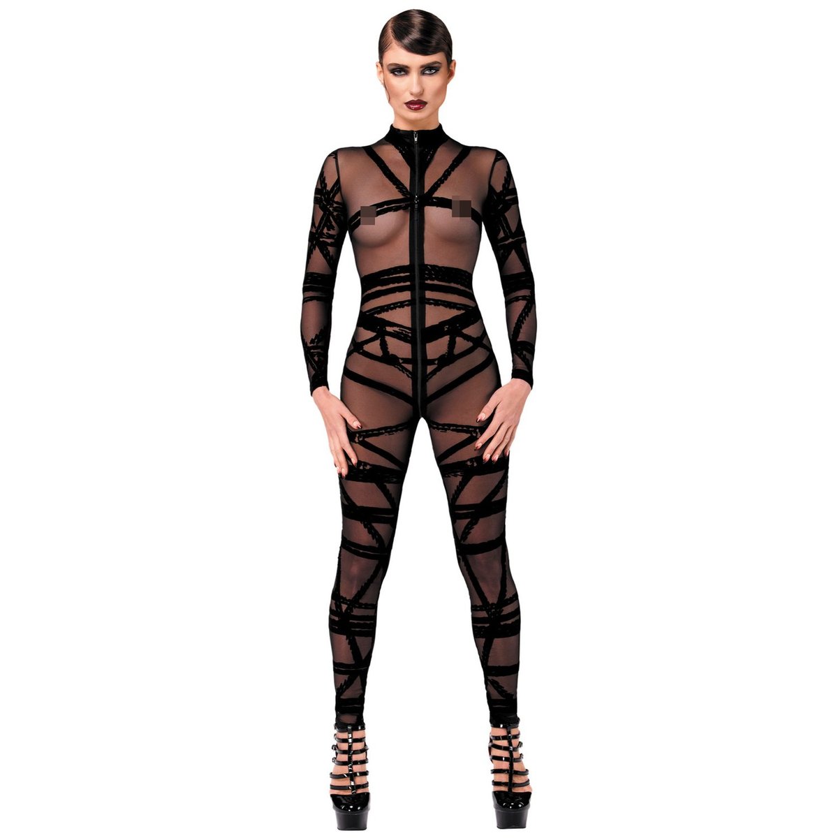 Noir Handmade F357 Zip Up Catsuit - Black - S