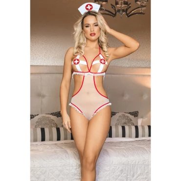 Naughty Night Nurse 2 Piece Sexy Crotchless Costume - L/XL