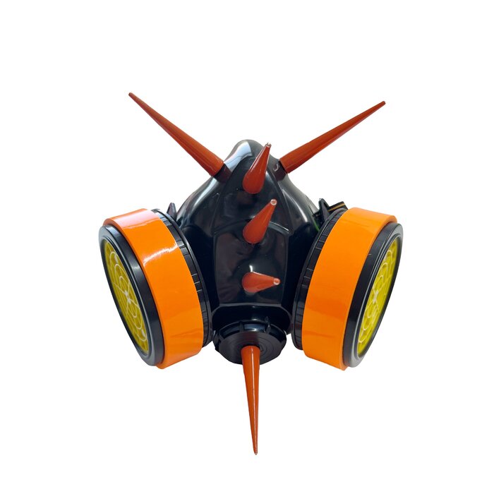 Black Cyber Mask With 2 Inch Spikes - Orange