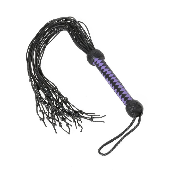 Black & Purple Checkerboard Handle Leather Flogger