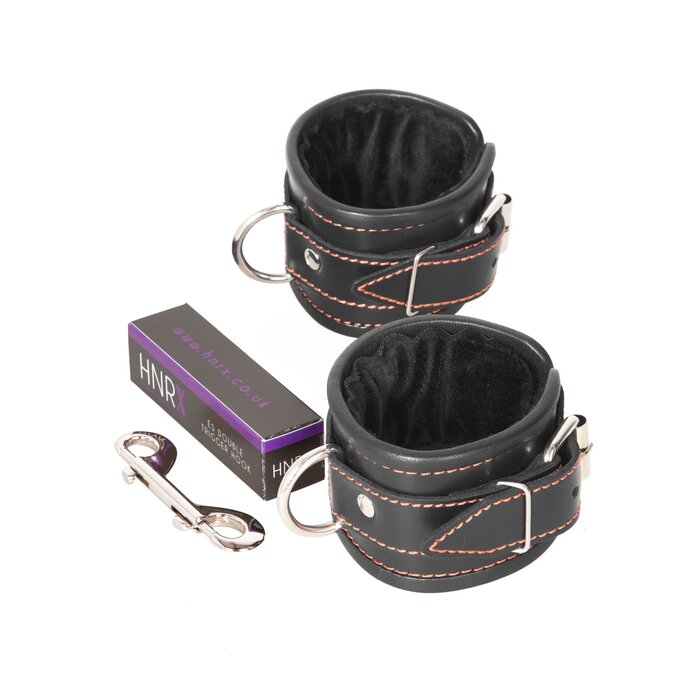Leather Handcuffs with Red Seams