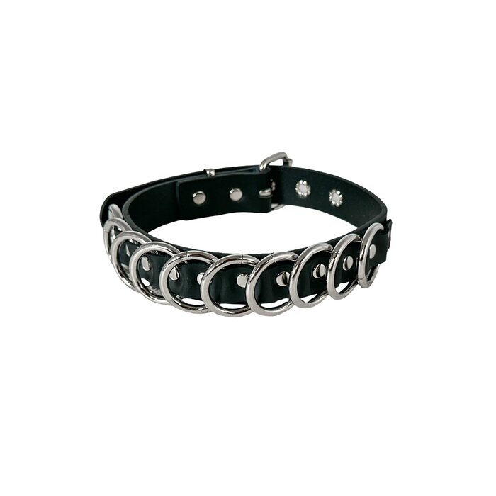 Heavy Bondage Collar With 10 O Rings