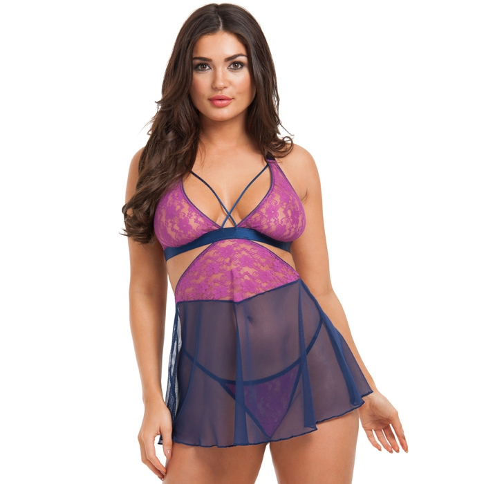 Lovehoney Free Spirit Pink Lace Cut-out Babydoll Set