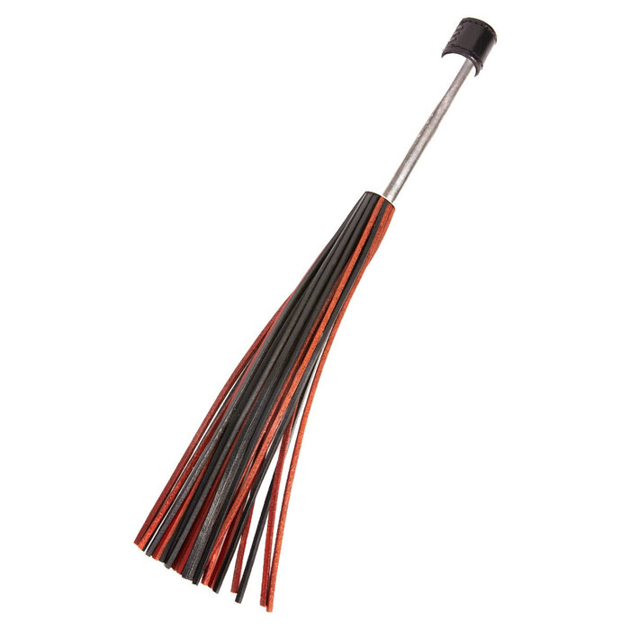Black & Red Leather Flogger with Silver Handle
