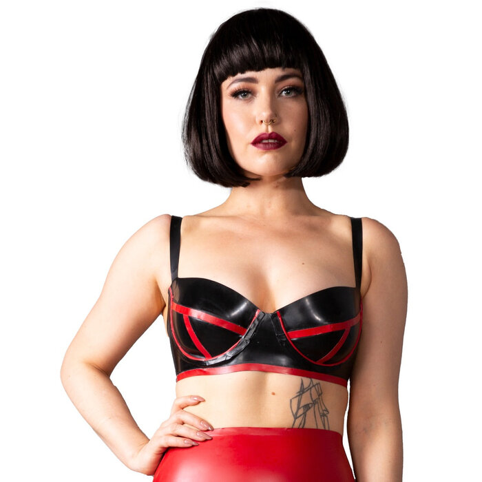 Bordello Latex Bra in Black & Red