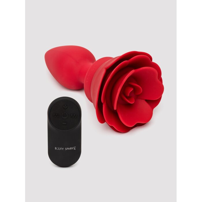 Silicone Vibrating Red Rose Butt Plug with Remote Control - Red