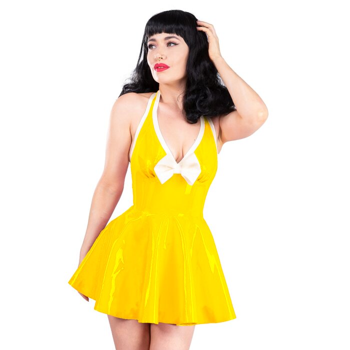 Golden Hour Yellow & White Latex Skater Dress - Limited Edition
