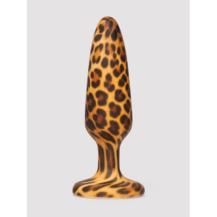 Leopard Print Silicone Medium Butt Plug - Silver