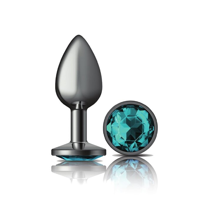Teal Round Gem Gunmetal Metal Plug - Small