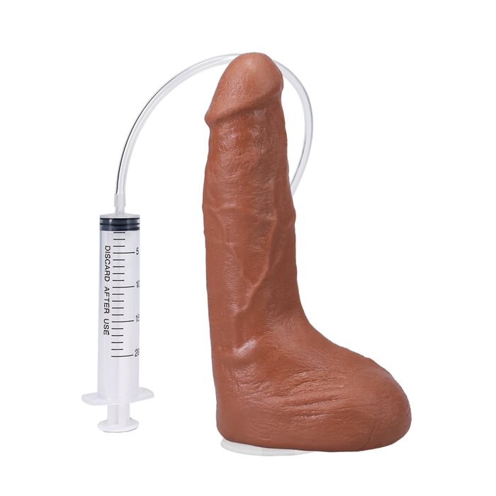 The Realistic Cock - Squirting Cock - With Removable Vac-U-Lock Suction Cup - ULTRASKYN - 9.5" (with Balls) - Caramel