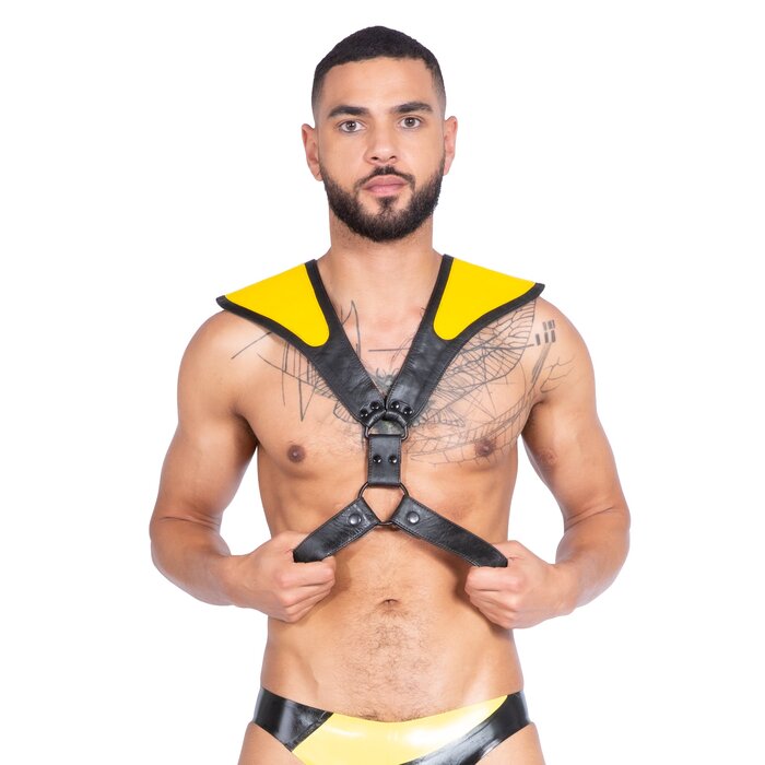 Mens Leather Armour Harness In Yellow