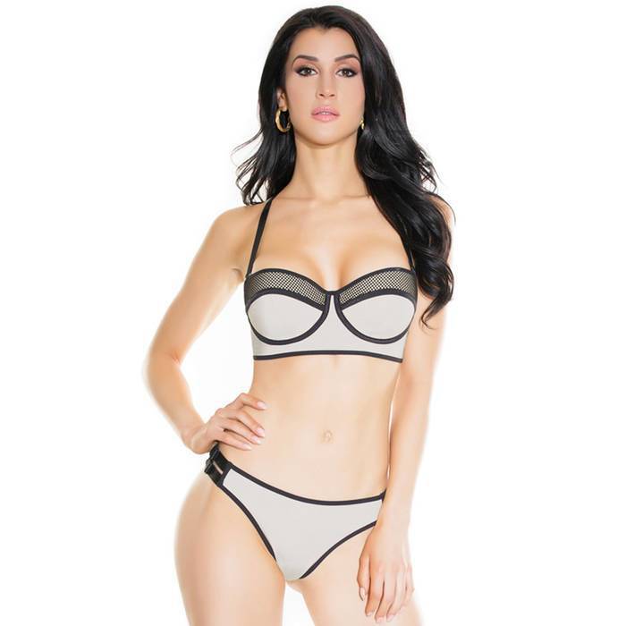 Coquette Nude and Black Fishnet Bra Set