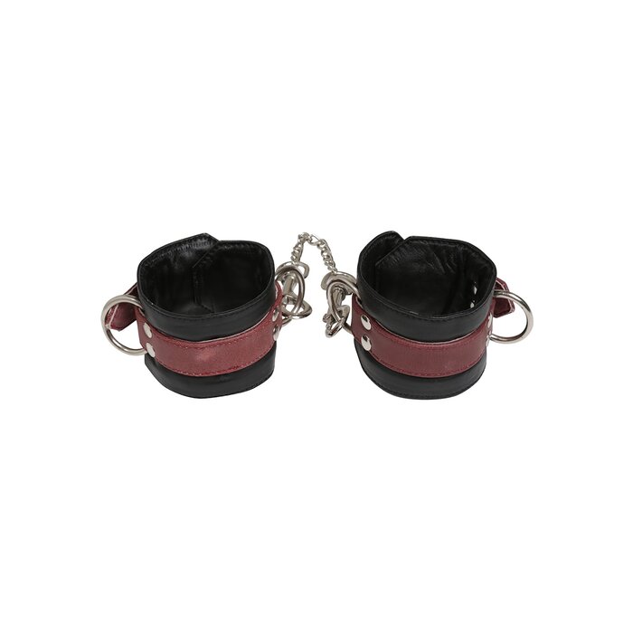 Black & Dark Red Leather Ankle Cuffs